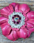 Pink Carnations Leather Flowers - 1" Crystal Conchos - Options