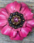 Pink Carnations Leather Flowers - 1" Crystal Conchos - Options