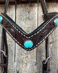 Dark Oil Floral Turquoise Cabochon Browband / Breastcollar Tack Set