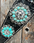 Black Floral Turquoise - Clear Browband / Breastcollar Tack Set