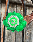 Light Oil Basketweave Neon Green - AB Browband/One Ear Tack Set