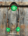 Light Oil Basketweave Neon Green - AB Browband/One Ear Tack Set
