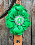 Light Oil Basketweave Neon Green - AB Browband/One Ear Tack Set
