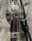 Dark Oil Basketweave Champagne - Topaz Browband/One Ear Tack Set