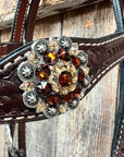Dark Oil Basketweave Champagne - Topaz Browband/One Ear Tack Set