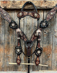 Flower Power Black - Champagne Browband/One Ear Headstall & Breastcollar Tack Set