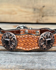 Leather Dog Collar With Black Fleur De Lis Conchos 12" to 22" W241 -DC73
