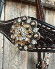 Dark Oil Basketweave Champagne - Clear Browband/One Ear Tack Set