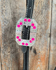 Black Basketweave Pink & AB One Ear Tack Set
