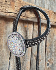Dark Oil Silver Dot Rhinestone and AB One Ear Tack Set