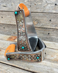 Hand Engraved Copper and Turquoise Barrel Racing Western Stirrups BRS100
