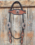 Teal Diamond and Black Fleur De Lis Browband / One Ear - Breastcollar Tack Set