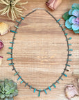 Sterling Silver Pearl & Long Blue Turquoise Necklace – 25”