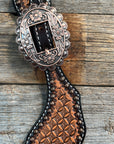 Copper Dot Honeycomb Floral Spur Straps - Copper Flower