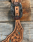 Floral Teal Dot Spur Straps - Copper Flower