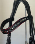 The Hayworth - Black Patent Snaffle with Burgundy Patent Piping & Removable Flash