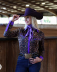 PURPLE LEOPARD PERFORMANCE RODEO SHIRT
