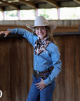 *YOUTH* LIGHT WASH STRETCH DENIM STITCHED PERFORMANCE RODEO SHIRT
