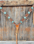 Floral Teal Dot Turquoise - Clear Browband/One Ear Headstall - Breastcollar Tack Set