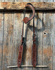 Medium Oil Floral Tooled Copper Buckstitching & Dots One Ear Headstall / Bridle