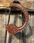 Medium Oil Floral Tooled Copper Buckstitching & Dots One Ear Headstall / Bridle