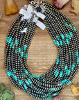 Sterling Silver Pearl Necklace with Turquoise & Variscite Rondelles – 19.5”