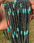 Sterling Silver Pearl Necklace with Turquoise & Variscite Rondelles – 19.5”