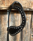 Dark Oil Basketweave Buckstitch Tooled One Ear Headstall / Bridle