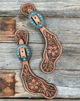 Floral Teal Dot Antique Silver Turquoise Spur Straps