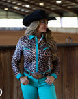 TURQUOISE LEOPARD PERFORMANCE RODEO SHIRT