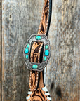 Whipstitch Copper Turquoise Browband / One Ear Tack Set