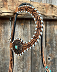 Whipstitch Copper Turquoise Browband / One Ear Tack Set