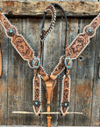 Whipstitch Copper Turquoise Browband / One Ear Tack Set