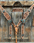 Whipstitch Copper Turquoise Browband / One Ear Tack Set