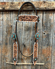 Whipstitch Copper Turquoise Browband / One Ear Tack Set