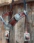 Medium Oil Floral Western Starburst Browband / Breastcollar Tack Set
