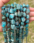 Blue Turquoise Nugget Necklace – Sterling Silver – 24”