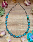 Blue Turquoise Nugget Necklace – Sterling Silver – 24”
