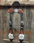 Two Tone Leaf White Browband/One Ear Headstall & Breastcollar Tack Set
