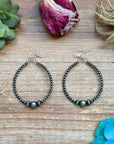 Sterling Silver Pearl Hoop Earrings - 8 mm in the middle