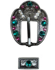 Antique Silver Fuchsia, Clear and Emerald Crystal Conchos - Sizes from 1"- 3" and Buckles