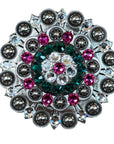 Antique Silver Fuchsia, Clear and Emerald Crystal Conchos - Sizes from 1"- 3" and Buckles