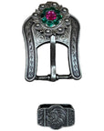 Antique Silver Fuchsia, Clear and Emerald Crystal Conchos - Sizes from 1"- 3" and Buckles