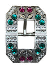 Antique Silver Fuchsia, Clear and Emerald Crystal Conchos - Sizes from 1"- 3" and Buckles