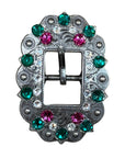 Antique Silver Fuchsia, Clear and Emerald Crystal Conchos - Sizes from 1"- 3" and Buckles