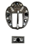 Antique Silver Jet, Clear Crystal Conchos - Sizes from 1"- 3" and Buckles