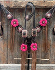 Dark Oil Honeycomb Copper Dot Copper Pink and Champagne Browband / Breastcollar Tack Set