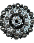 Antique Silver Jet, Clear Crystal Conchos - Sizes from 1"- 3" and Buckles