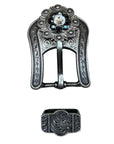 Antique Silver Jet, Clear Crystal Conchos - Sizes from 1"- 3" and Buckles