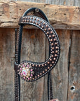 Dark Oil Honeycomb Copper Dot Copper Pink and Champagne Browband / Breastcollar Tack Set